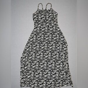 Pact Organic Cotton Fit Flare Midi Dress Floral Black White Small